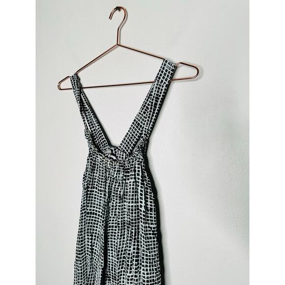 PROENZA SCHOULER WHITE LABEL Black Printed Square Neck Flou Wrap Dress Size 4 - Picture 8 of 11